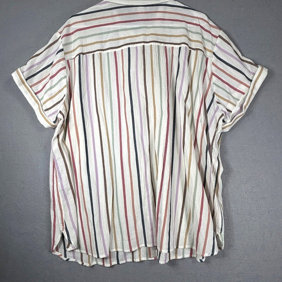 CJ Banks Button Down Striped Top Women 2X Plus Cotton Short Sleeve Coastal Boho - Picture 2 of 8